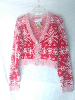 NEW Adorable Christmas Sweater CROP CROPPED Holiday Red White NWT Size XL